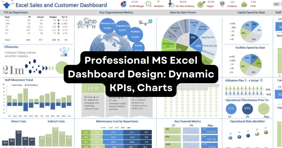 Professional MS Excel Dashboard Design: Dynamic KPIs, Charts,